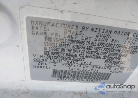 2016 Nissan Versa Note S (Sr)/S Plus/Sl/Sr/Sv from USA, damaged, VIN 3N1CE2CP9GL358247